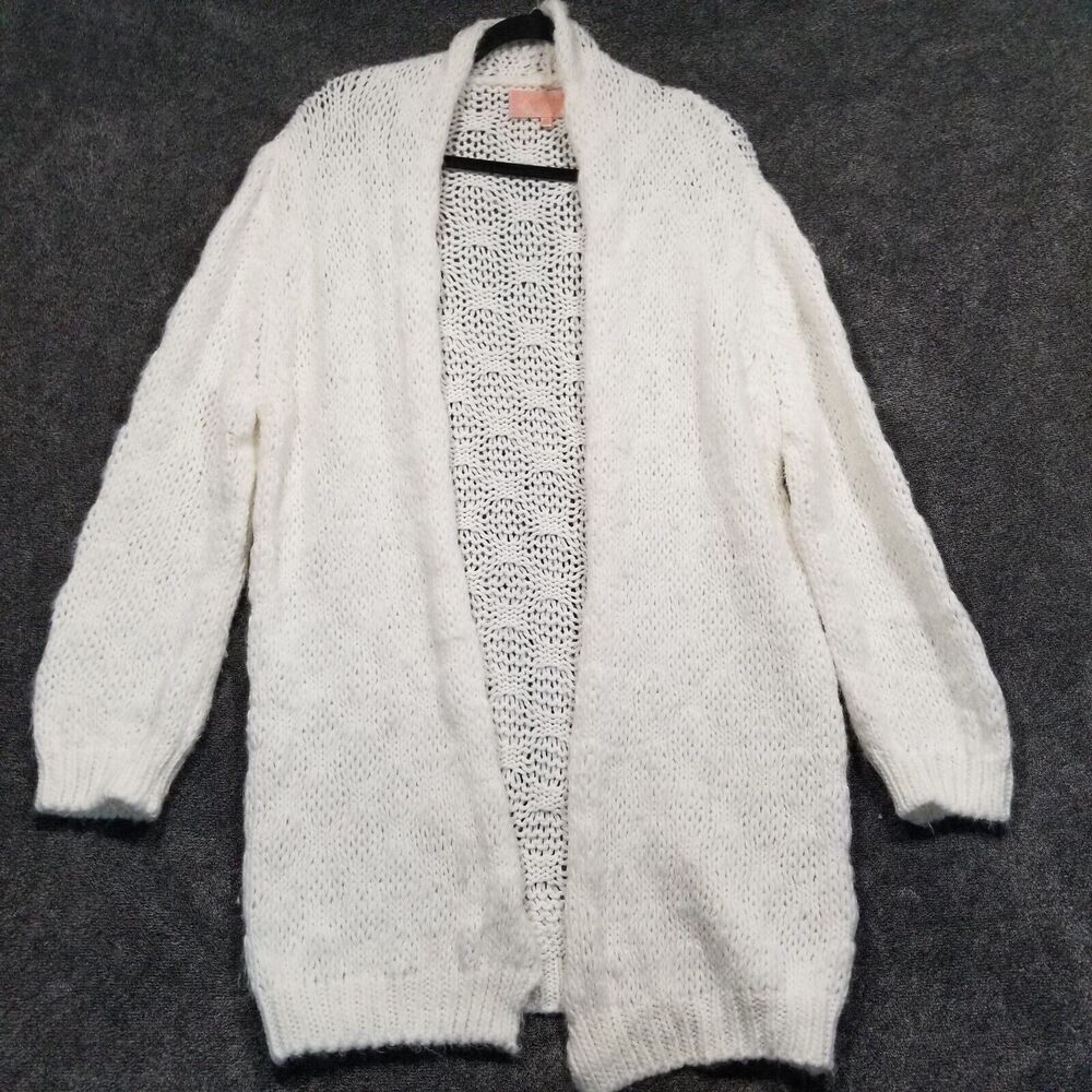 Scandal Italy OS Cardigan Open Knit Long Line Wool Alpaca Blend White Lagenlook